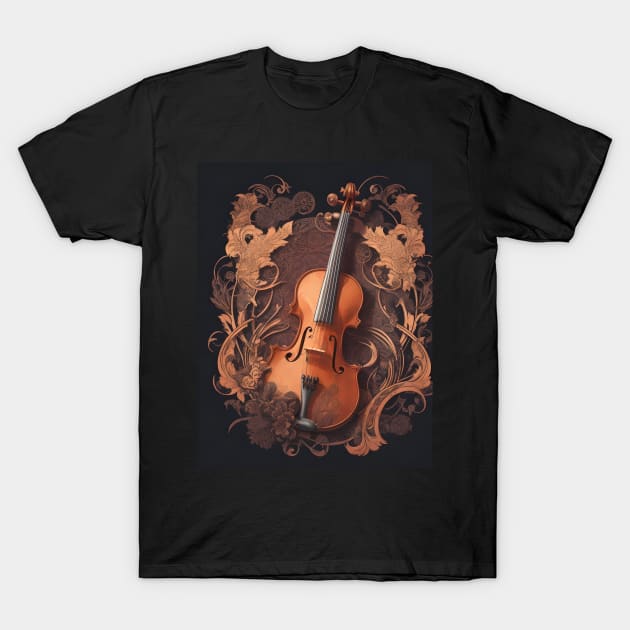 Brown and gold violin T-Shirt by MiracleROLart